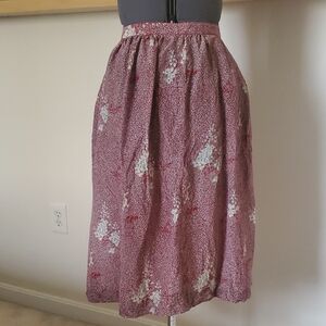 Vintage Pleated Floral Midi Skirt